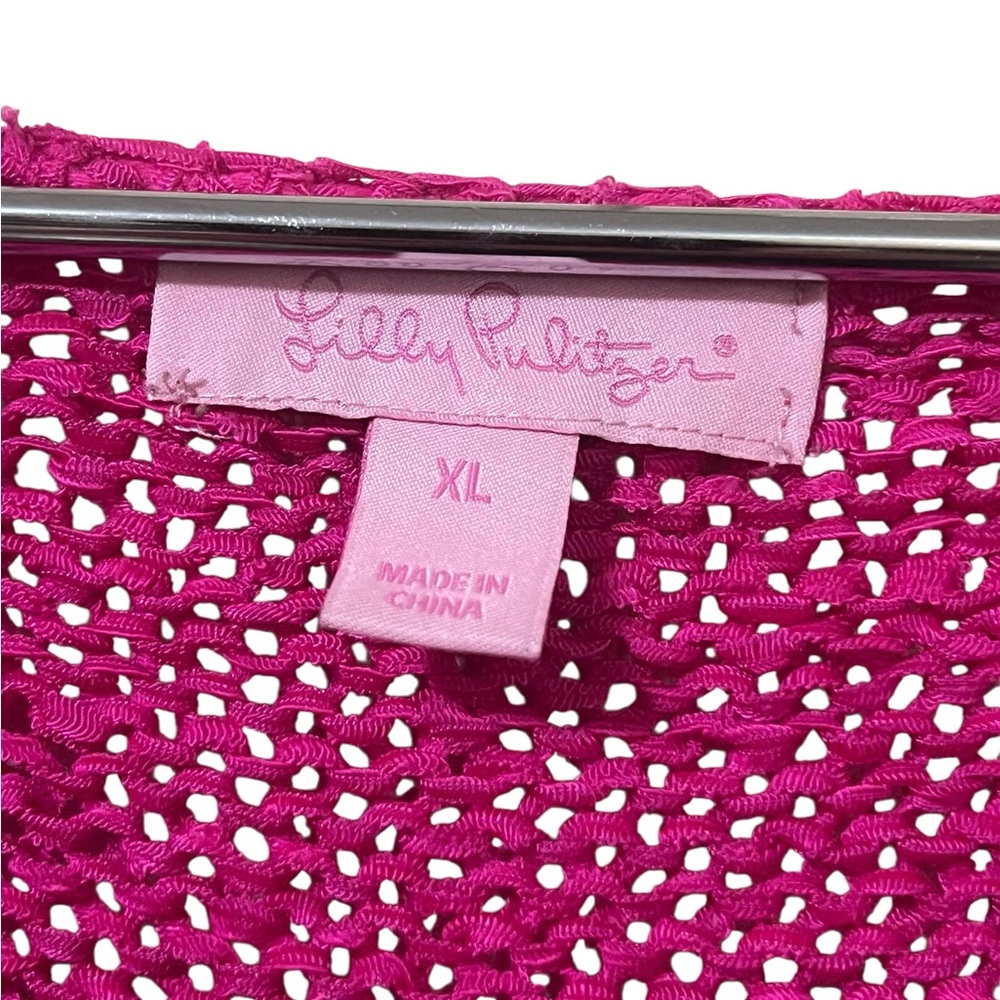 Lilly Pulitzer fuchsia pink scoop neck long sleeve open knit sweater - Picture 9 of 10